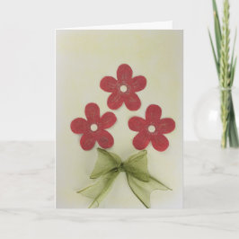 Geef drie rode bloemen en groene boeg een persoonl kaart