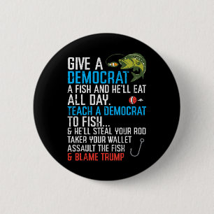 Geef een Democraat Fish Funny Gevist Republikeinse Ronde Button 5,7 Cm