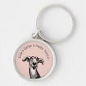 Geef een Galgo een gelukkig thuis, roze, grijs, zw Sleutelhanger (Voorkant)