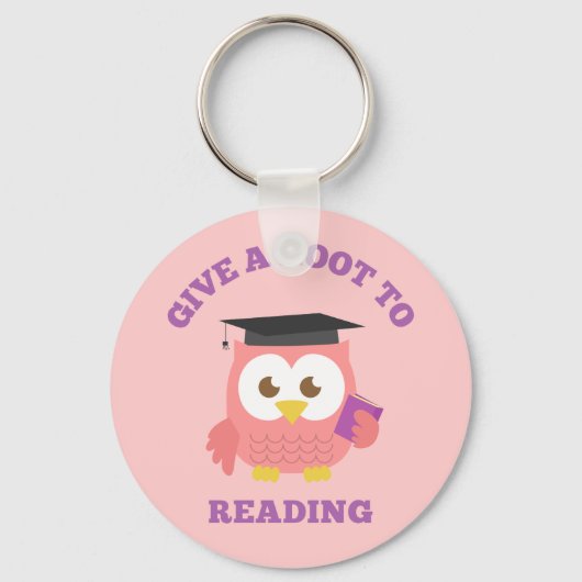 Geef een Hoot aan het lezen van Schattigee Pink Ow Sleutelhanger (Voorkant)
