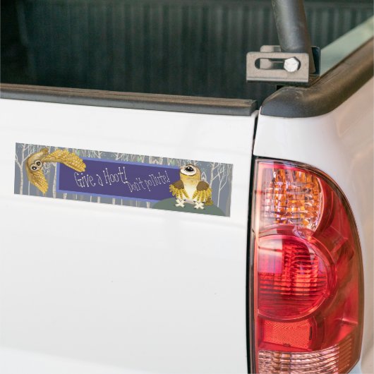 Geef een Hoot~Geen vervuiling, Barn Owl Bumpersticker (Op Truck)