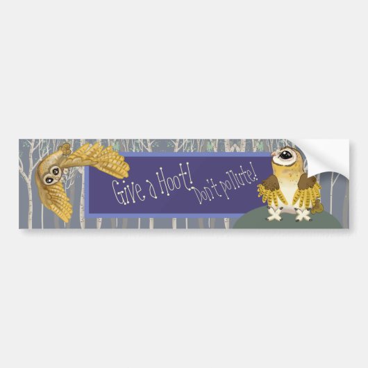 Geef een Hoot~Geen vervuiling, Barn Owl Bumpersticker (Voorkant)