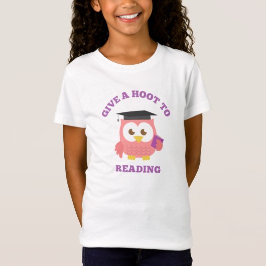 Geef een Hoot om te lezen met roze uil T-shirt (Voorkant)