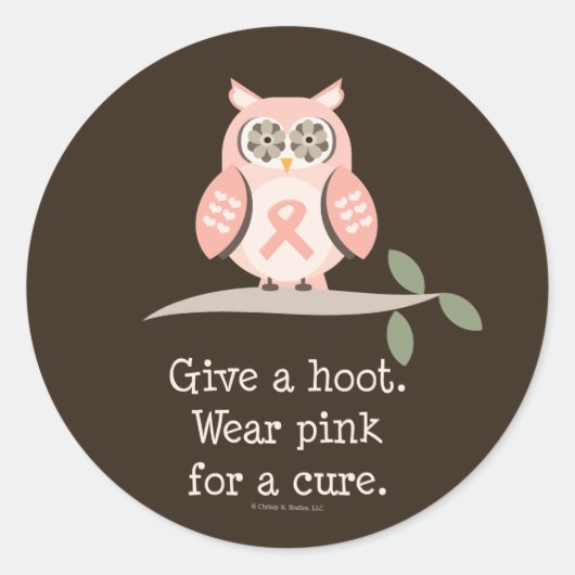 Geef een Hoot Pink Ribbon Uil Stickers (Voorkant)