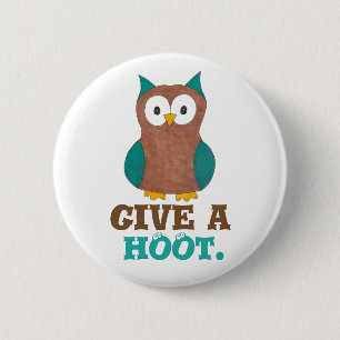 Geef een "HOOT Wish Brown Cartoon Owl Bird Eyes" Ronde Button 5,7 Cm