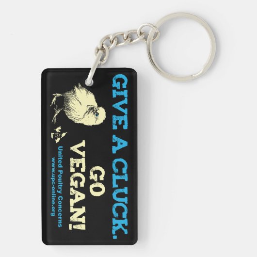 Geef een klok. Ga Vegan! Sleutelhanger (achterkant)