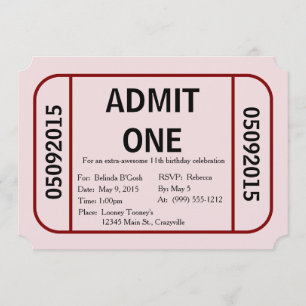 Geef één Ticket Birthday-partijuitnodiging toe Kaart