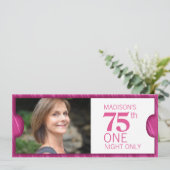 Geef één VIP 75e het roze witte verjaardagspartij  Kaart (Staand voorkant)