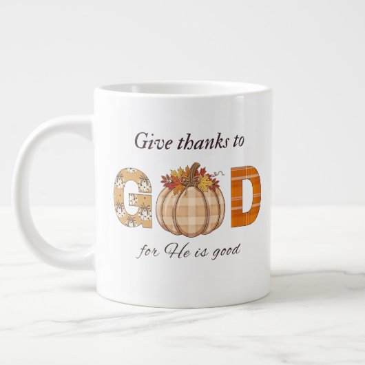 Geef God Dank Herfst Pompoen Kunst Grote Koffiekop (Links)