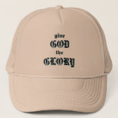 Geef God de heerlijkheid gerechtvaardigd zwart Trucker Pet (Voorkant)