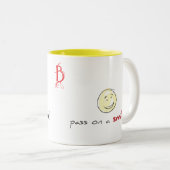 Geef het door! tweekleurige koffiemok (Voorkant rechts)