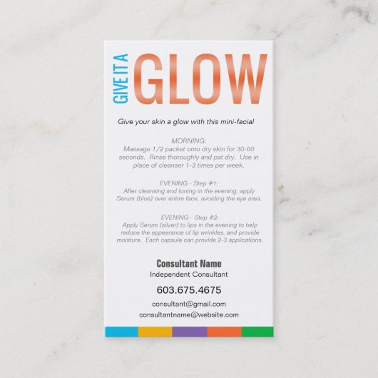 GEEF HET EEN GLOW - Mini Facial Instruction Card Visitekaartje (Voorkant)