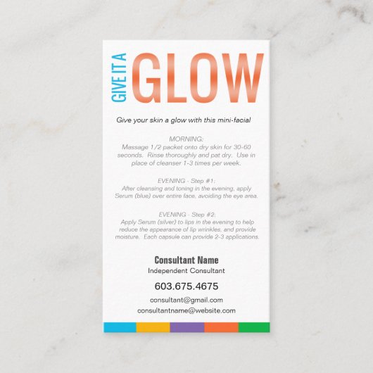 GEEF HET EEN GLOW - Mini Facial Instruction Card Visitekaartje (Voorkant)