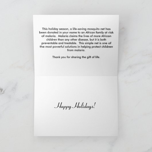 Geef het geschenk van het leven - Geef een bed...  Feestdagen Kaart (Binnen)