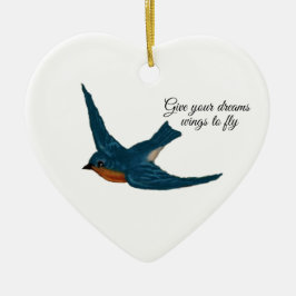 "Geef je droom vleugels om te vliegen" met Blauwe Keramisch Ornament