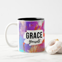 Geef jezelf genade Roze Abstract Inspirerende Tumb Tweekleurige Koffiemok