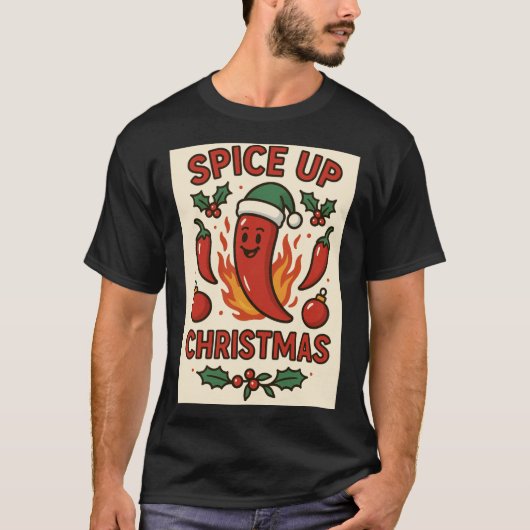 Geef Kerstmis een Pittige Draai – Heet Pepers Fees T-shirt (Voorkant)