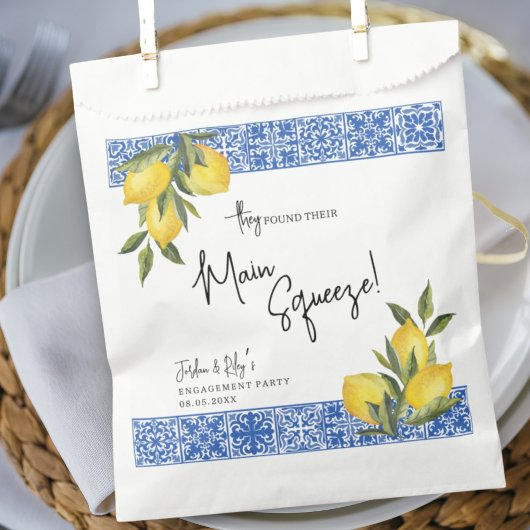 Geef Main Squeeze Lemon & Blue Tile-huwelijk een v Bedankzakje