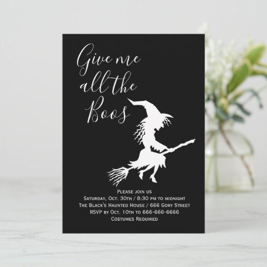 Geef me alle Boos Black & White Halloween Party Kaart (Staand voorkant)