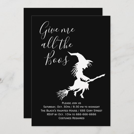 Geef me alle Boos Black & White Halloween Party Kaart (Voorkant / Achterkant)