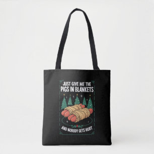 Geef me gewoon varkens in dekens hilarische kerstf tote bag