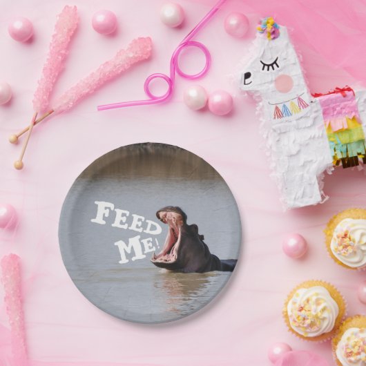 Geef me het voer! Hippo Papieren Bordje (Feest)