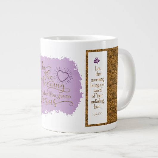 "Geef me Jezus" Jumbo Mok (Paars/goud) (Voorkant rechts)