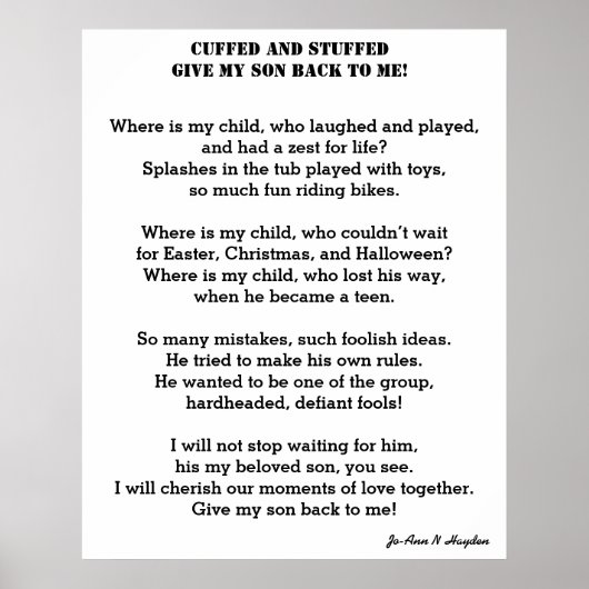 GEEF ME MIJN SON-gedicht Poster (Voorkant)