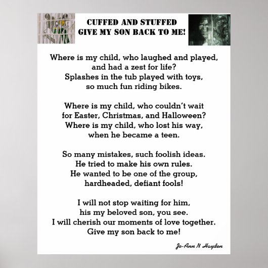 GEEF ME MIJN SON-gedicht. Poster (Voorkant)