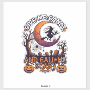 Geef Me Snoep Bel Griezelijke Heks Maan Pompoenen Sticker