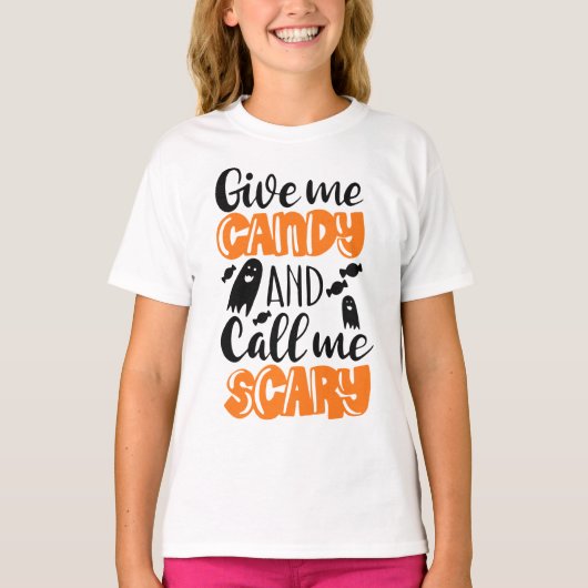 Geef me Snoep en noem me eng Halloween T-Shirt (Voorkant)