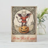 "Geef me snoep!" Vintage duivel Halloween kaart (Staand voorkant)