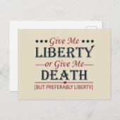 Geef me vrijheid of dood 4 juli feestdagenkaart (Voorkant / Achterkant)