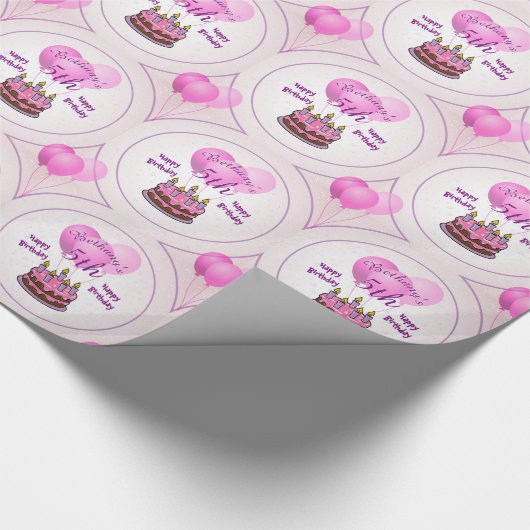 Geef meisjes de vijfde verjaardag van de Roze ball Cadeaupapier (Hoek)