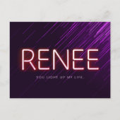 Geef naam in gloeiende neonlichten nieuwheid terug briefkaart (Voorkant)