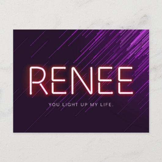 Geef naam in gloeiende neonlichten nieuwheid terug briefkaart (Voorkant)