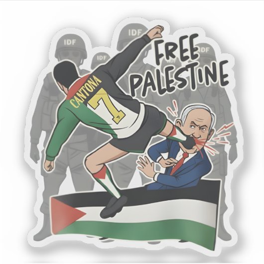 Geef Netanyahu de laars Vrije Palestina karikatuur Sticker (Voorkant)