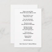 "Geef niet op" gedicht Informatiekaartje (Voorkant / Achterkant)