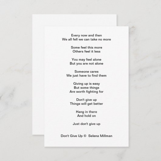 "Geef niet op" gedicht Informatiekaartje (Voorkant / Achterkant)