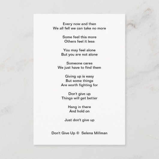 "Geef niet op" gedicht Informatiekaartje (Voorkant)