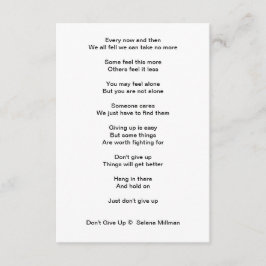 "Geef niet op" gedicht Informatiekaartje