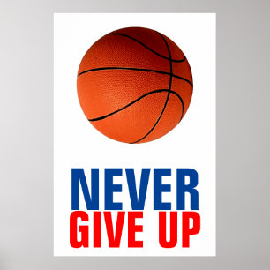 Geef nooit basketbal Inspirerend op Poster