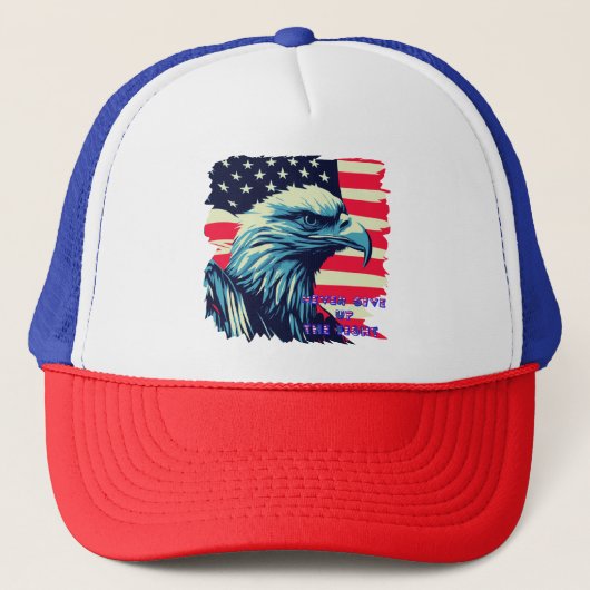 Geef nooit de Fight America Eagle USA Art op Trucker Pet (Voorkant)