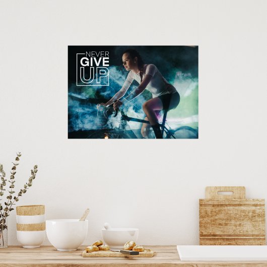 Geef nooit de Motivatie fietsmuur op Poster (Keuken)