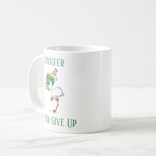 Geef nooit de naam van de kikkervogel op koffiemok (Voorkant links)