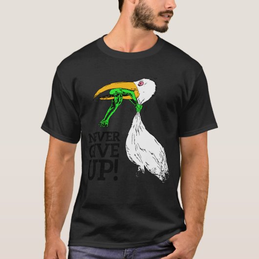 Geef nooit de ooievaar en kikker op t-shirt (Voorkant)