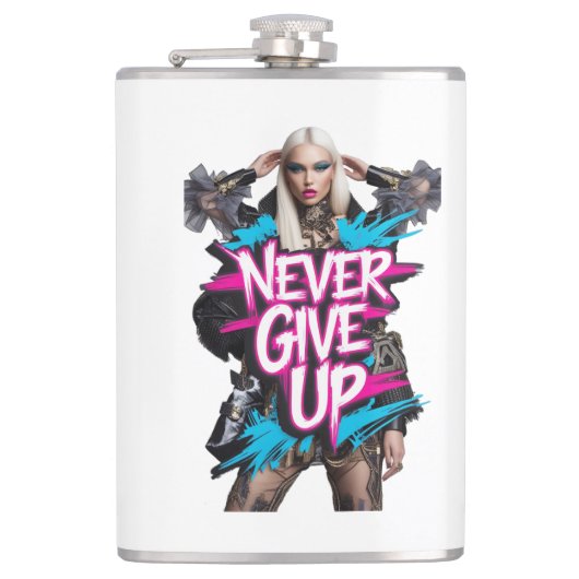 Geef nooit een graffiti quote op heupfles (Voorkant)