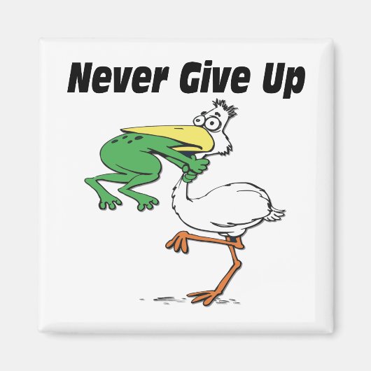 Geef nooit Funny Pelican Frog op Magneet (Voorkant)