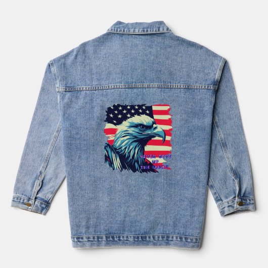 Geef nooit het gevecht op Eagle American Flag art Denim Jacket (Achterkant)