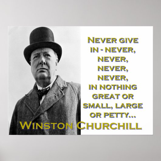 Geef nooit in - Churchill Poster (Voorkant)